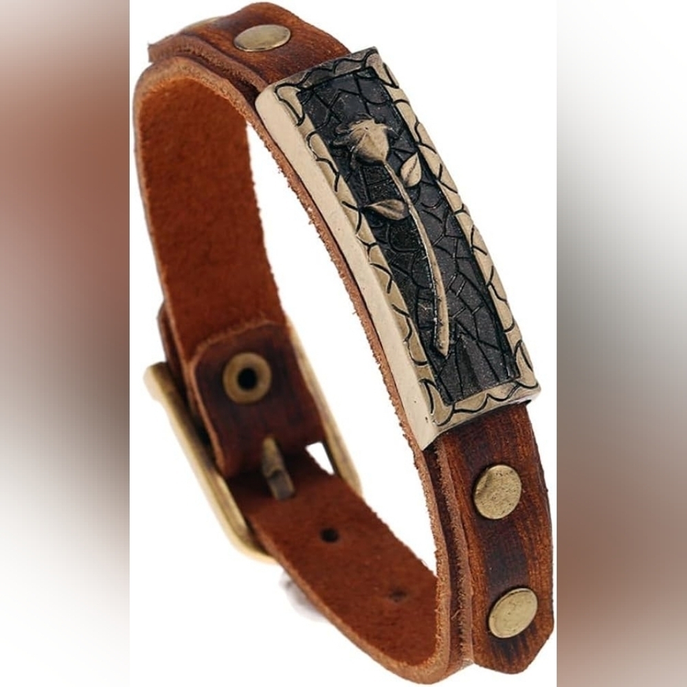 Boho Brown Leather Vintage Rose Bracelet